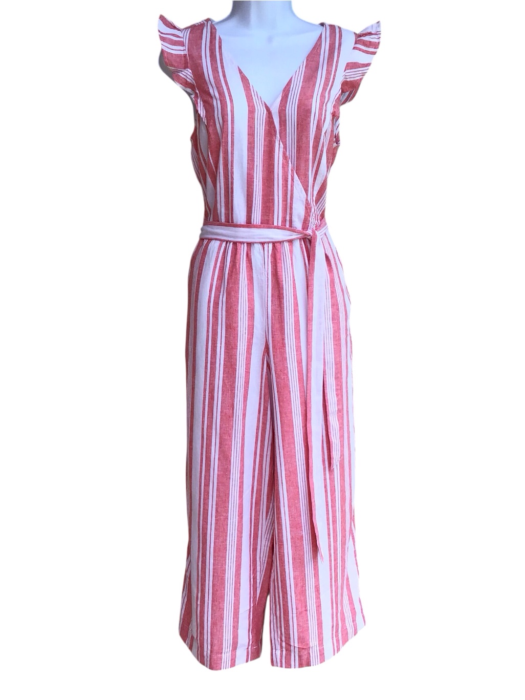 Old Navy Boho Ruffle Sleeve Wide Leg Crop Linen Jumpsuit New